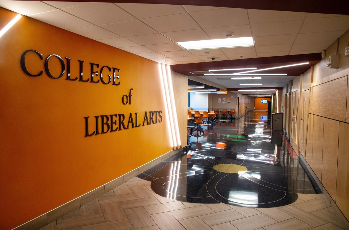 College of Liberal Arts sign & hallway