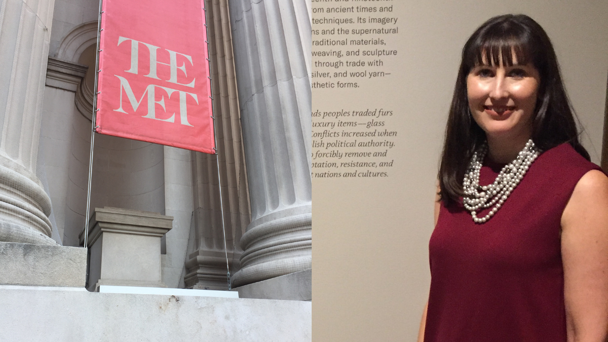 photo of the MET museum next to photo of woman