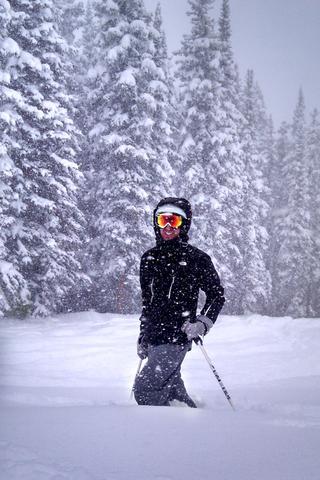 Sam Domeier skiing near Game Creek