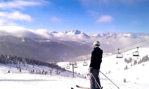 Sam Domeier skiing near Vail, Colorado